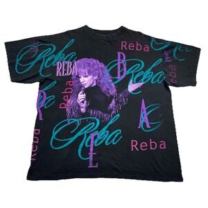 Vintage 1995 Reba McEntire All Over Print Single Stitch Size XL Black